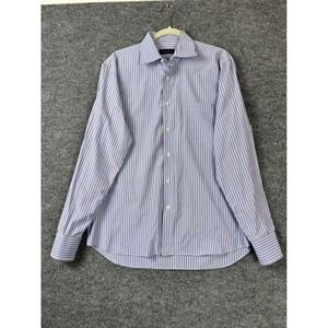 Canali Shirt Mens Large Blue Burgundy Striped Long Sleeve Button Down Italy